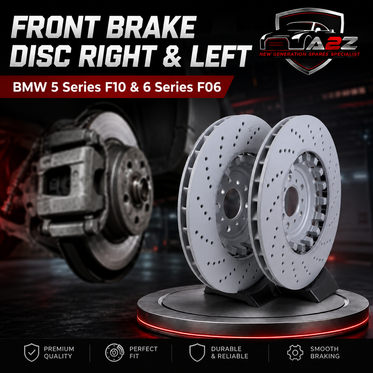 Front Brake Disc Right 34212284102 & Left 34212284101 Set Compatible With BMW 5 Series F10 & 6 Series F06