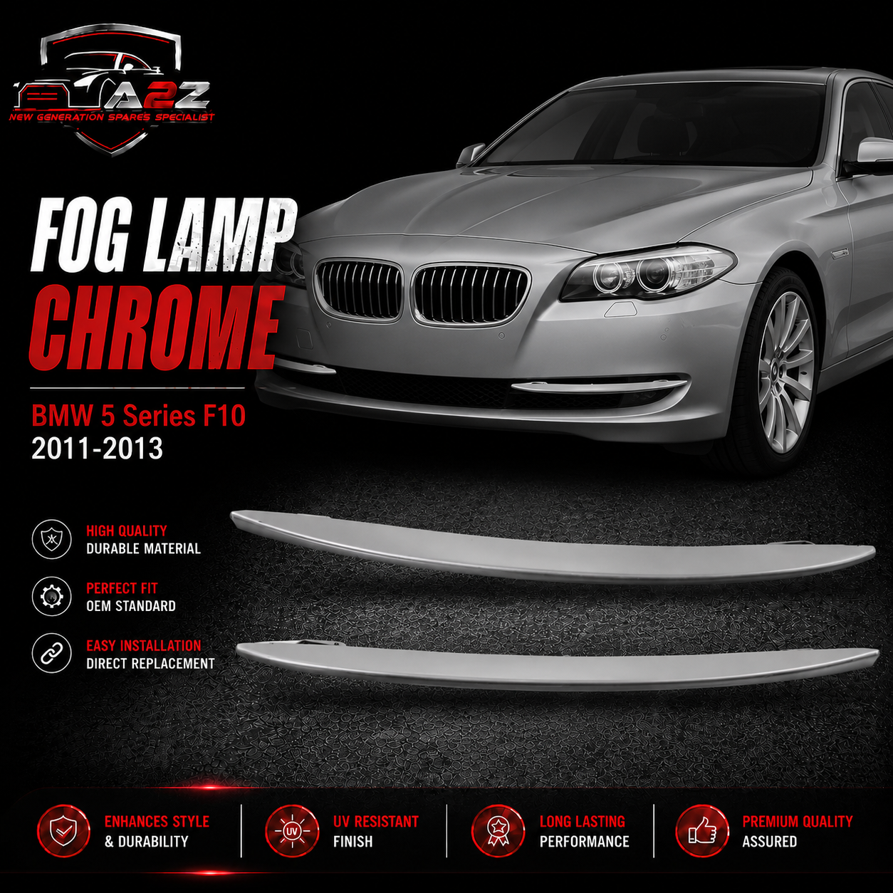 Fog Lamp Chrome Left 51117231859 & Right 51117231860 Compatible With BMW 5 Series F10 2011-2013 Tag-FC-402