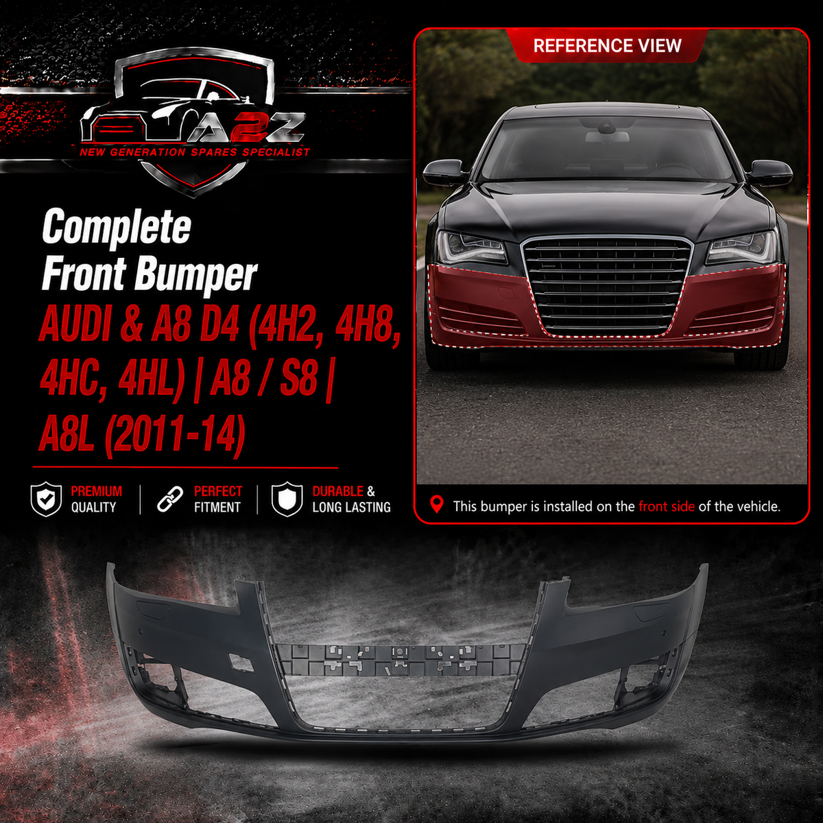Front Bumper 4H0807065E 4H0807065C 4H0807065A Compatible With AUDI & A8 D4 (4H2, 4H8, 4HC, 4HL) | A8 / S8 | A8L Tag No.61