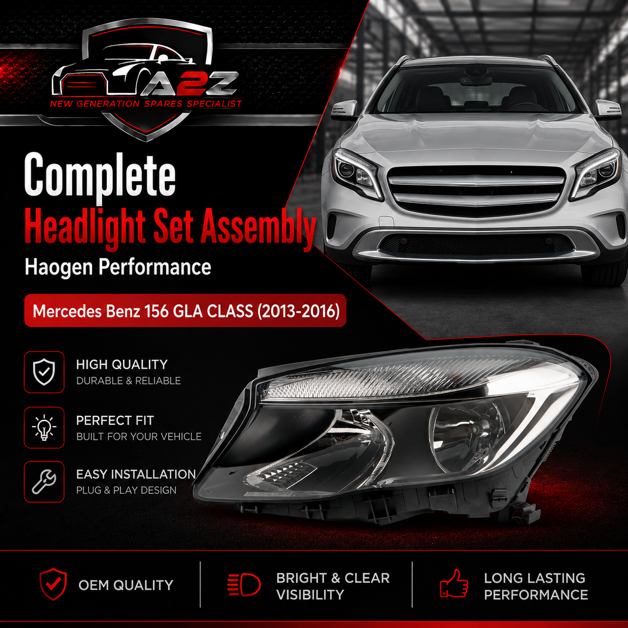 Headlamp Halogen Left 1569061100 & Right 1569061200 Compatible With Mercedes Benz 156 GLA CLASS (2013-2016)