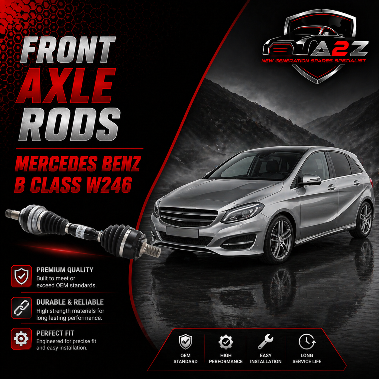 Front Axle Rods Left 2463301601 Right 2463301701 Compatible With Mercedes Benz  B CLASS W246