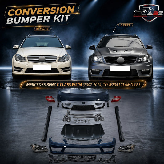 A To Z Compatible With Mercedes C Class W204 (2007-2014) Upgrade Facelift Convert Body Kit To W204 Lci Amgc63 Bumper Headlight Taillight Side Skirts Diffuser Exhaust Tips Hood CC-5517 (Shipping Cost Not Included In Price)