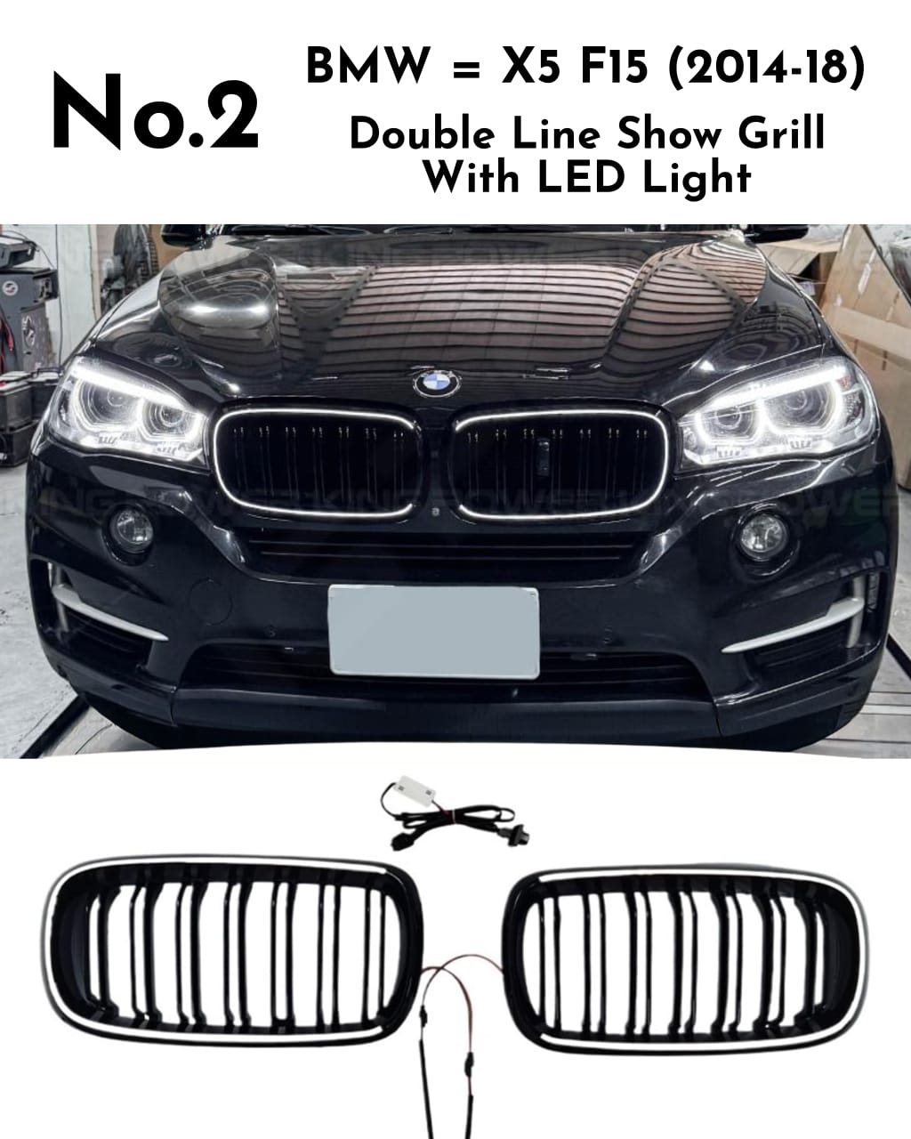 Doule Line Show Grill With LED Light Compatible With BMW X5 F15 (2014-18)  No.2