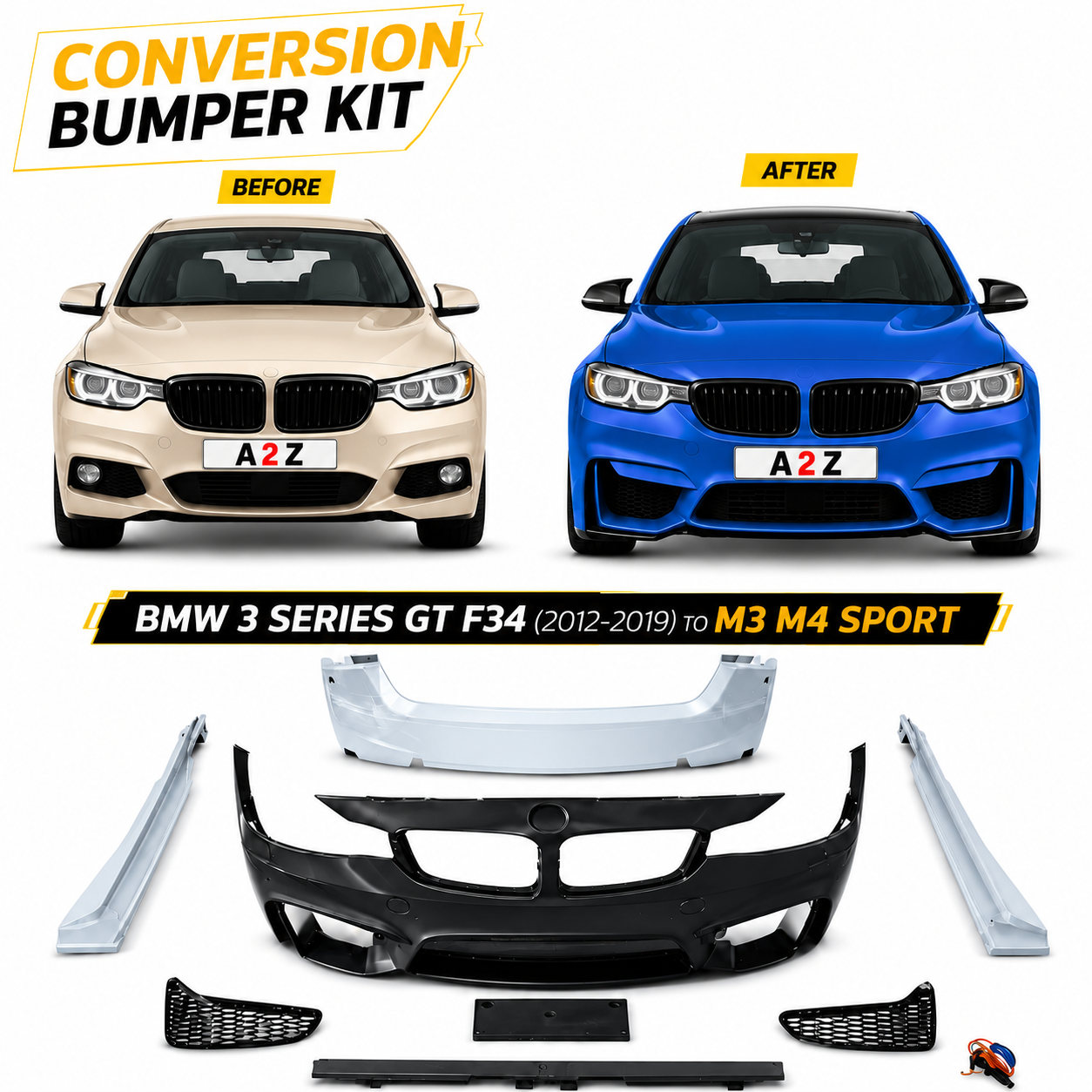 Complete Conversion Bumper Body Kit Compatible With Bmw 3 Series Gt F34 (2012-2019) To M3 M4 M Sports Style Upgrade | Shipping Cost Not Included