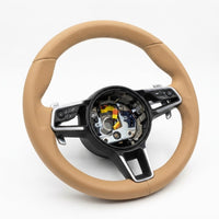 Full Beige Leather Steering Wheel Compatible With Porsche All Models