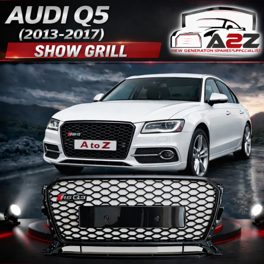 RSQ5 Full Black Honeycomb Show Grill Compatible With Audi Q5 (2013-2017) RSQ5 Black Chrome Tag No.148