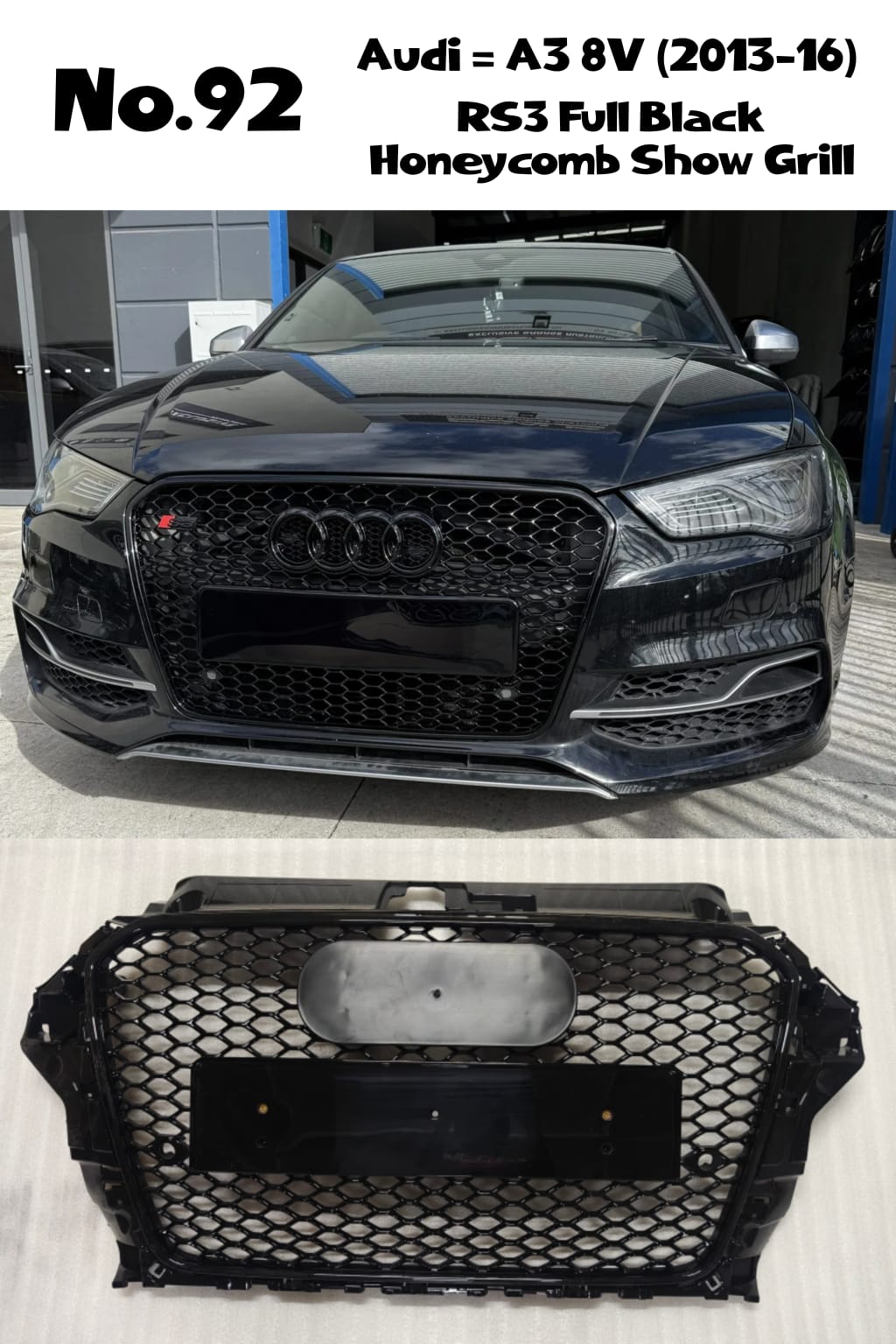 RS3 Full Black Honeycomb Show grill Compatible With Audi A3(2014-16) Tag No.92