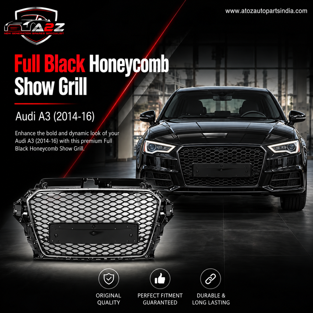 RS3 Full Black Honeycomb Show grill Compatible With Audi A3(2014-16) Tag No.92