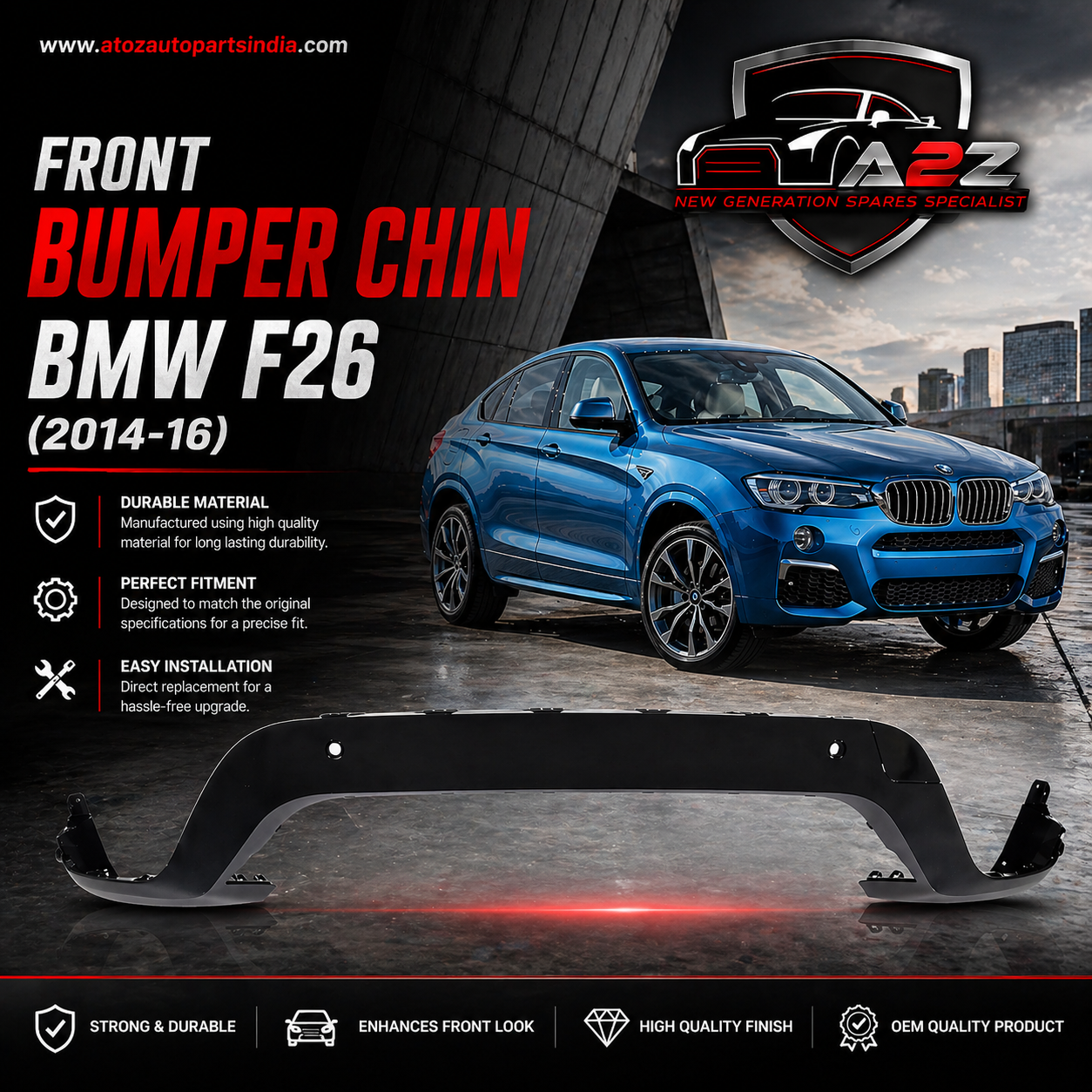 Front Bumper Chin 51117389904 Compatible With BMW F26 (2014-16)