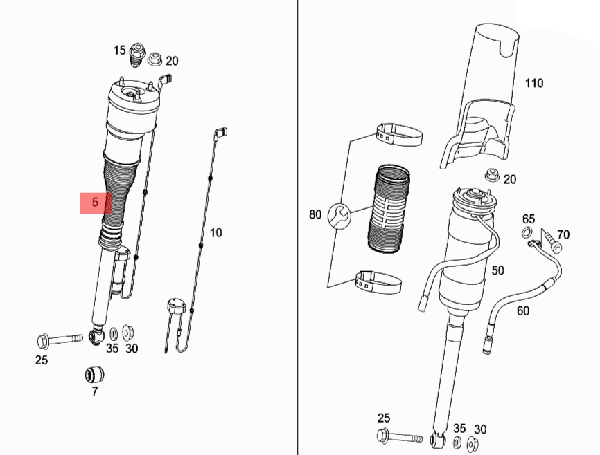 Rear Left Air Suspension Shock Absorber Strut 2213205513 Compatible With MERCEDES-BENZ S-CLASS (W221, V221)
