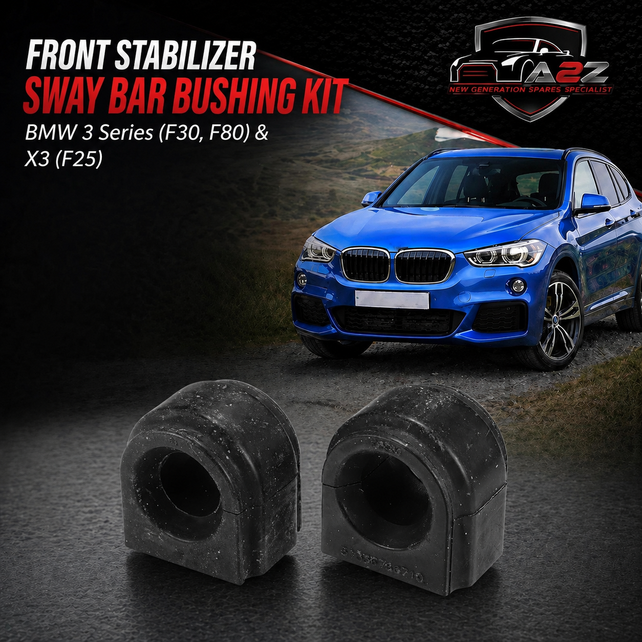 Front Stabilizer Sway Bar Bushing Kit 31356788710 Compatible With BMW 3 Series (F30, F80) &  X3 (F25)