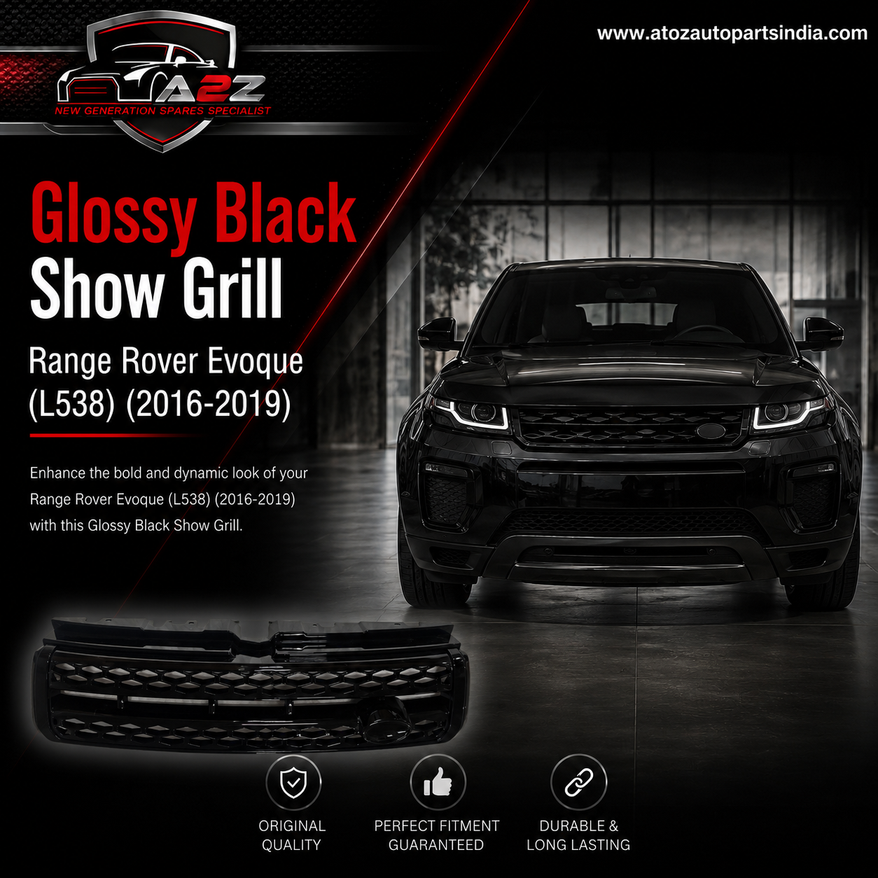 Glossy Black Show Grill Compatible With Land Rover Range Rover Evoque (L538) (2016-2019) Tag No.35