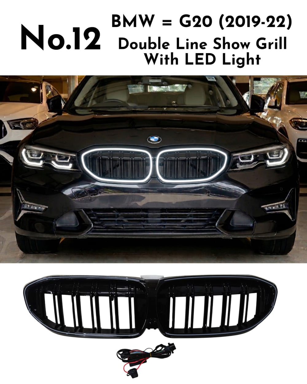 Double Line Show Grill With LED Light  Compatible With BMW = G20 (2019-22) No.12