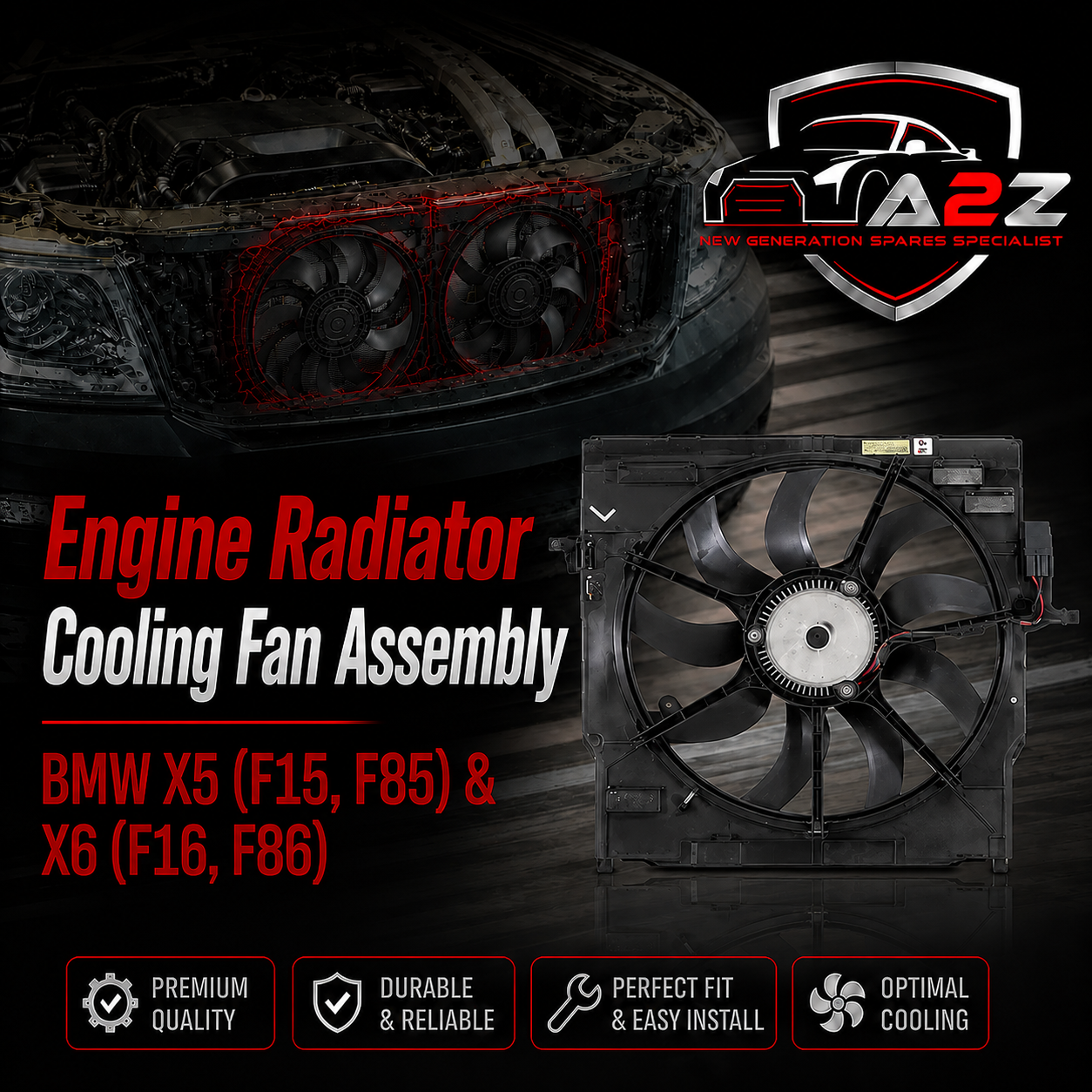 Engine Radiator Cooling Fan Assembly 17427634471  Compatible With BMW X5 (F15, F85) & X6 (F16, F86)