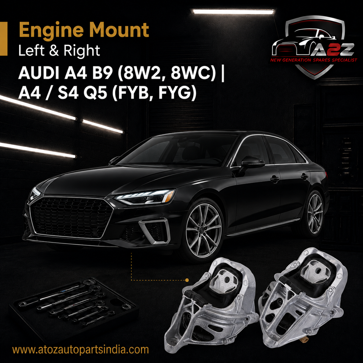 Engine Mount Left 4M0199371FC 8WD199371H Right 4M0199372FC 8WD199372H Compatible With Audi A4 B9 (8W2, 8WC) | A4 / S4 Q5 (FYB, FYG)