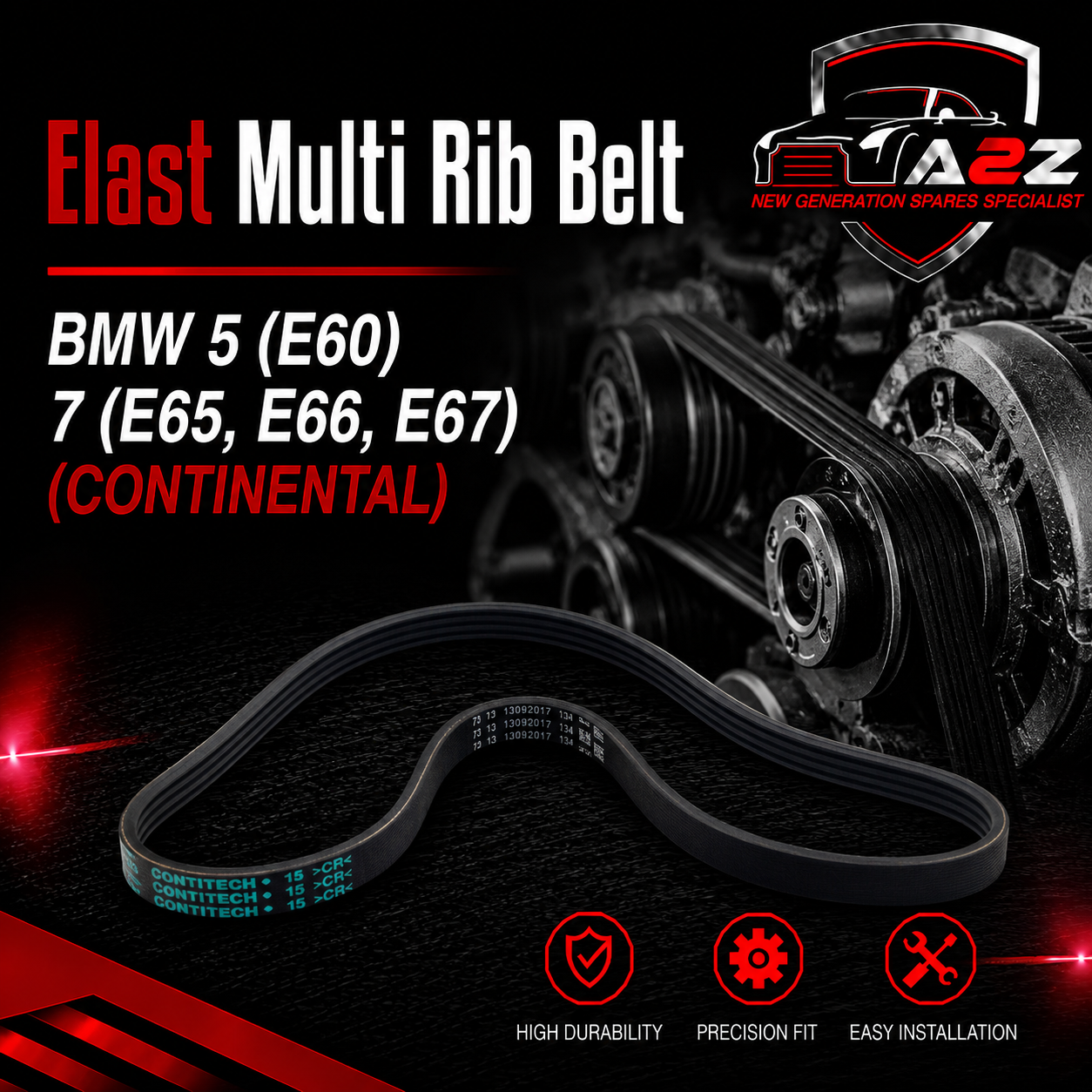 Multi Rib Belt 6PK2080 11287786075  11282339100 11282339148 2339100 2339148 Compatible With BMW 5 (E60) 7 (E65, E66, E67) (CONTINENTAL)