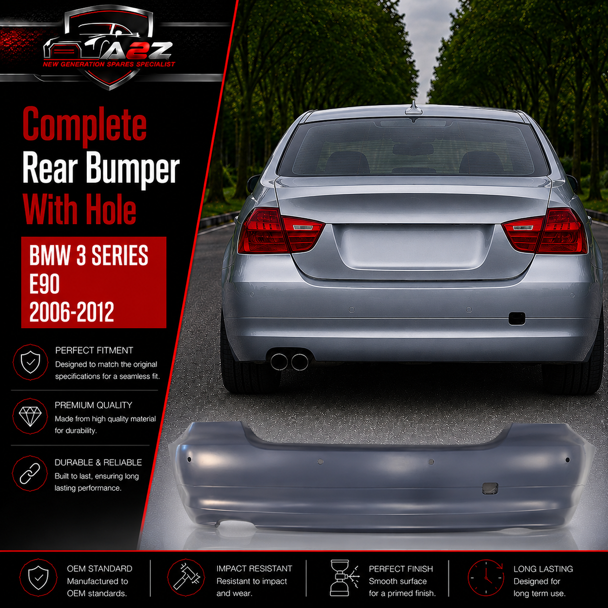 Rear Bumper With Hole 51127202706 Compatible With BMW  BMW 3 SERIES E90 2006-2012 Tag No.110A