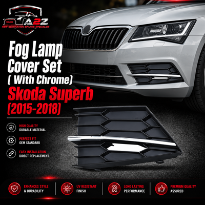 Fog Lamp Cover Set ( With Chrome) Left 3V0853767B 3V0853665 & Right 3V0853768B 3V0853666 Compatible With Skoda Superb (2015-2018) Tag No.1162