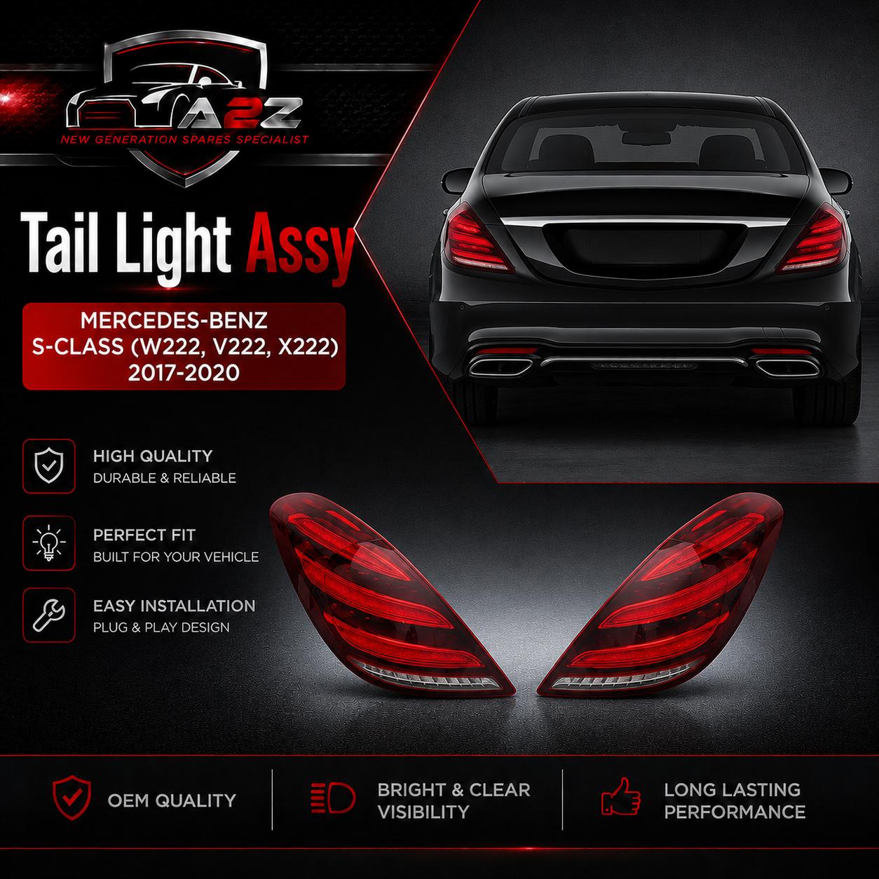 Tail Light Rear Lamp Compatible With MERCEDES-BENZ S-CLASS (W222, V222, X222) 2017-2020 Tail Light Rear Lamp Left  A2229066904 2229066904 & Right A2229067004 2229067004