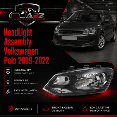 Head Light Black Set Left 6RU941015 & Right Compatible With Volkswagen Polo 2009-2022