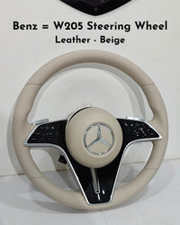 Beige Leather Steering Wheel Compatible With Mercedes Benz W205