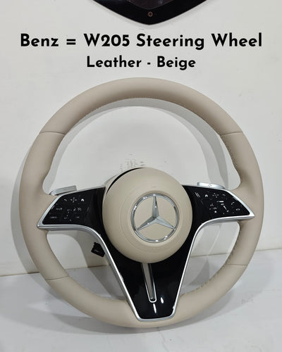 Beige Leather Steering Wheel Compatible With Mercedes Benz W205