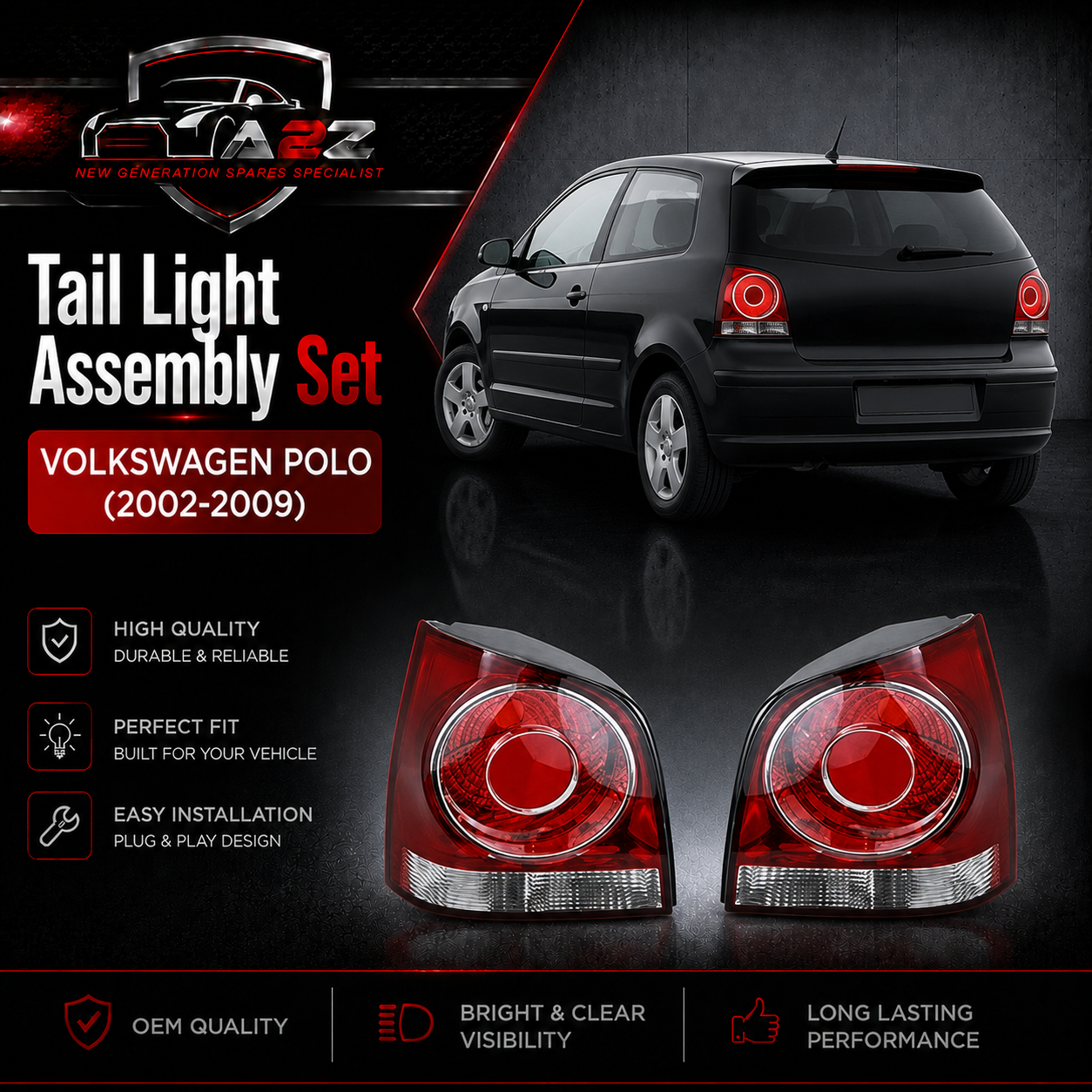 Tail Light Set Left 6Q6945095 & Right 6Q6945096 Compatible With Volkswagen Polo (2002-2009)