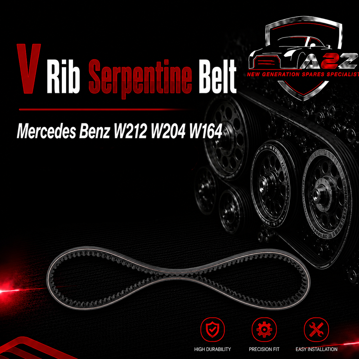 V-ribbed Serpentine Belt 0039937296 Compatible With Mercedes Benz W212 W204 W164