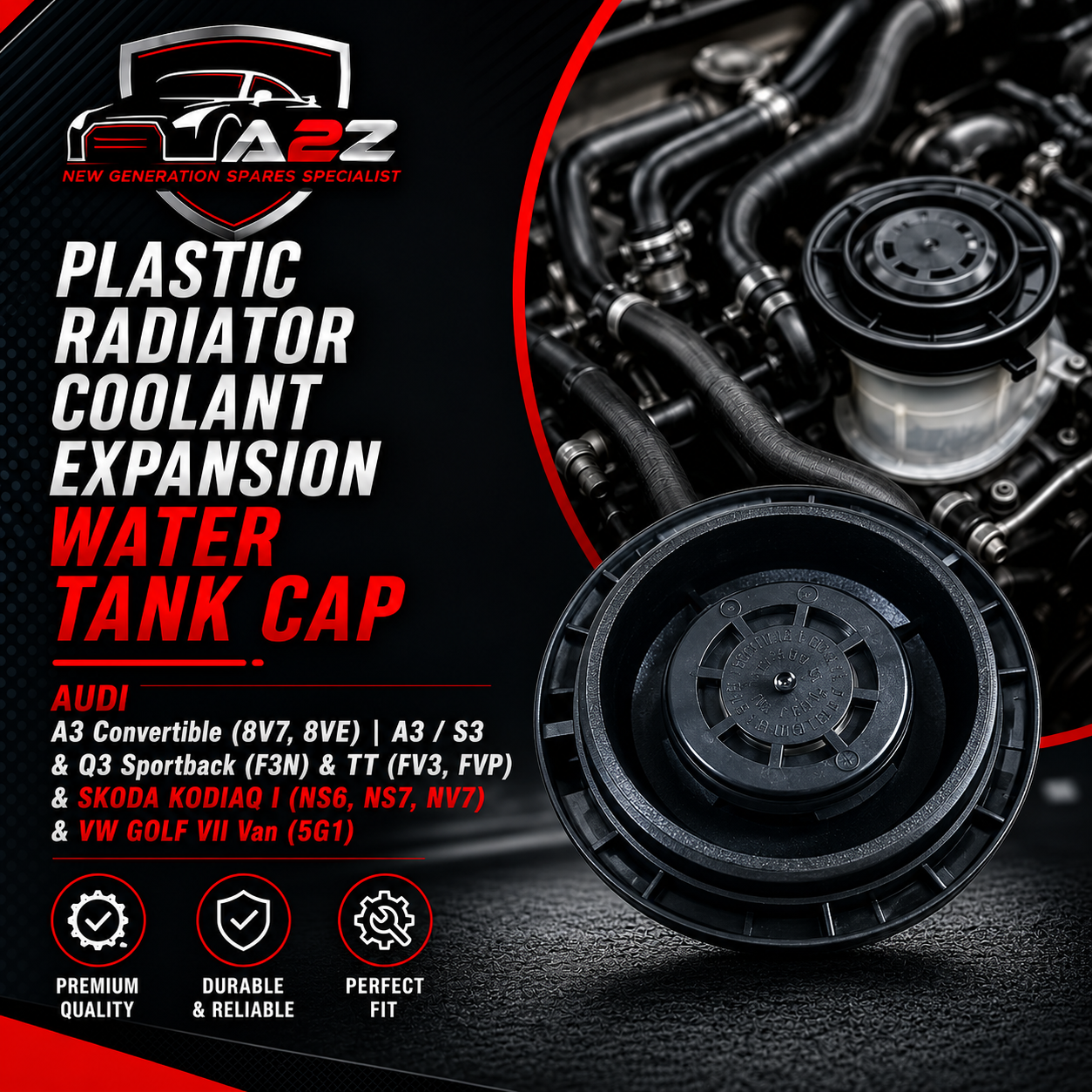 Plastic Radiator Coolant Expansion Water Tank Cap 2Qd121321 3C0121321 5ND121321 5Q0121321 5QD121321 Compatible With AUDI A3 Convertible (8V7, 8VE) | A3 / S3 & Q3 Sportback (F3N) & TT (FV3, FVP) & SKODA KODIAQ I (NS6, NS7, NV7)& VW GOLF VII Van (5G1)