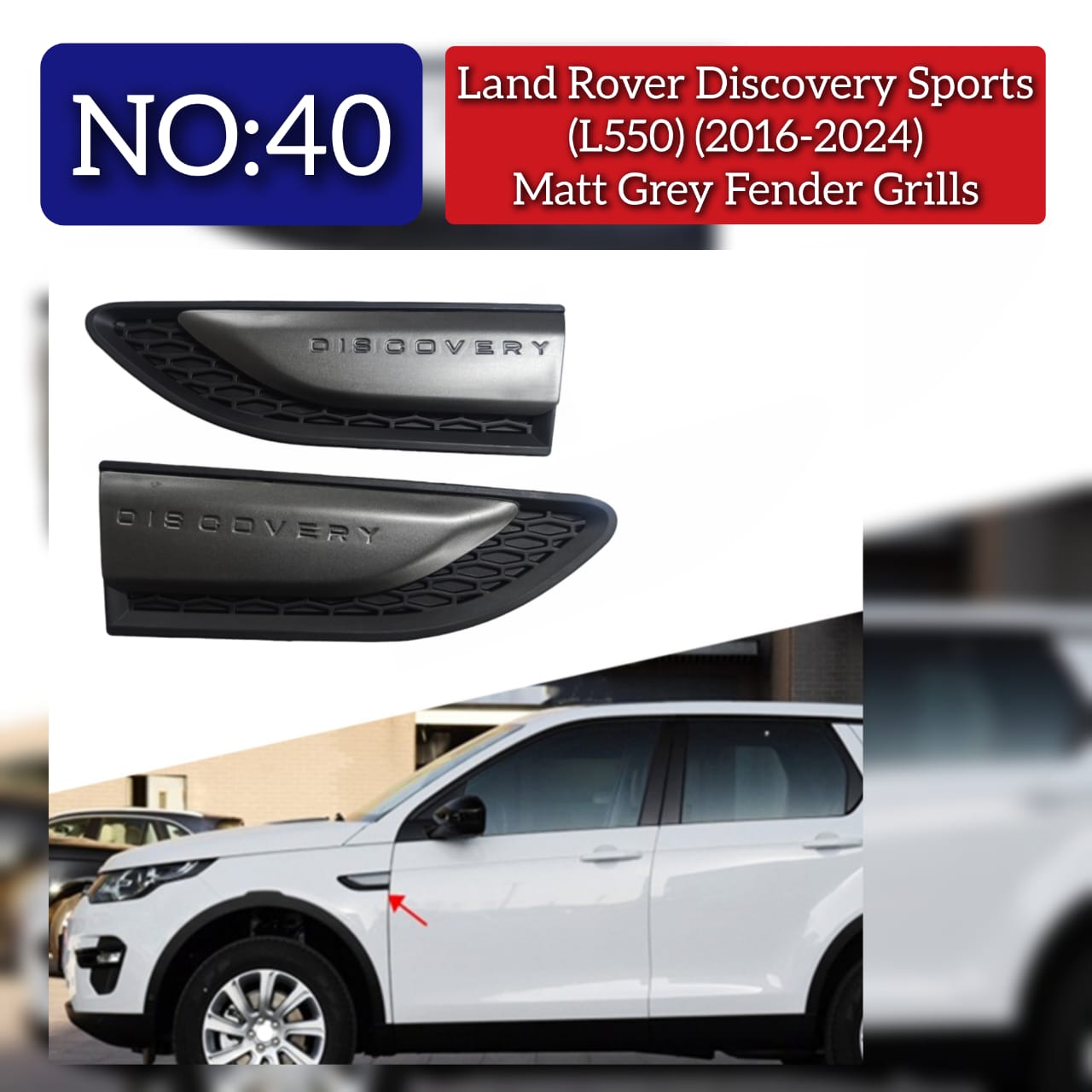 Matt Grey Fender Grills Compatible With Land Rover Discovery Sports (L550) (2016-2024) Tag No.40