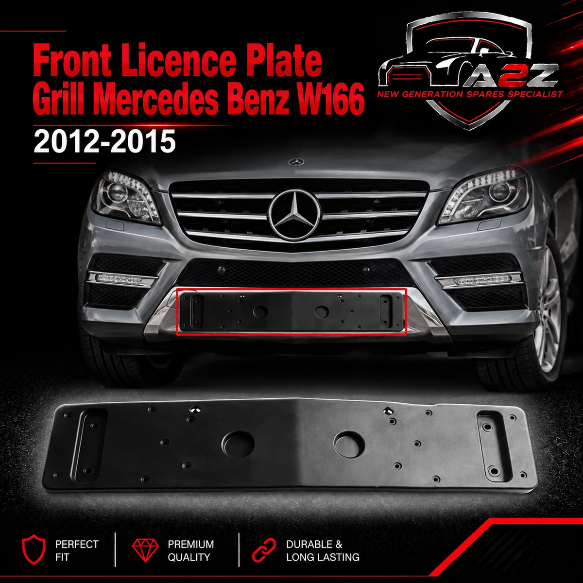 Front Licence Plate Grill 1668801244 Compatible With Mercedes Benz W166 2012-15 Tag NO.334