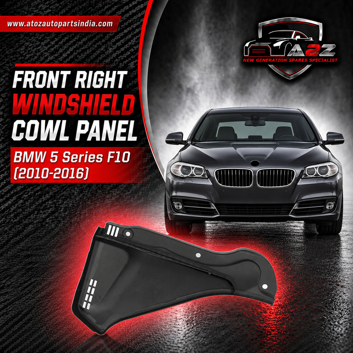 Front Right Windshield Cowl Panel 51717216978 Compatible With BMW=5 Series F10 (2010-2016)