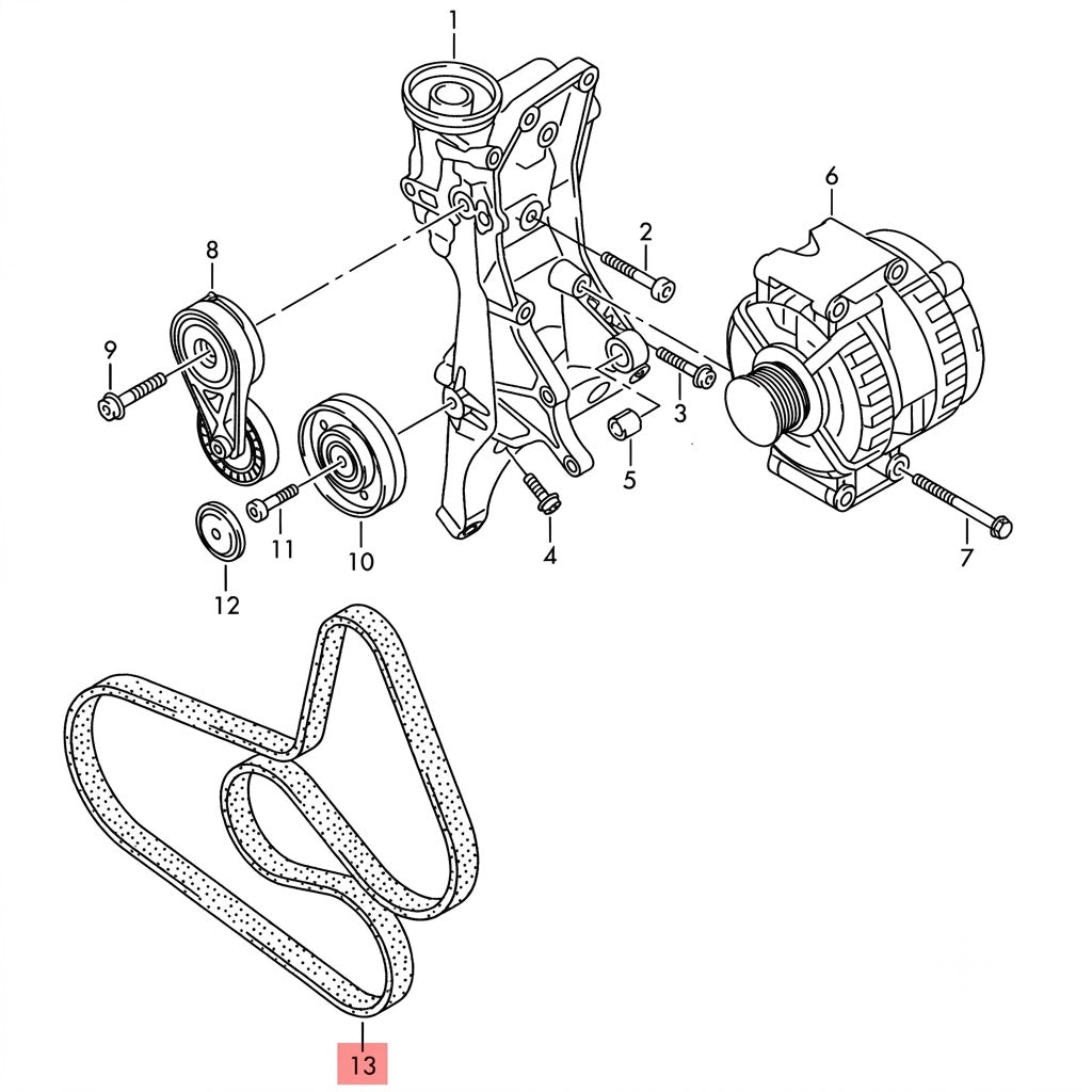 Timing Belt 6PK1590 06H903137C Compatible With Audi A4 B8 (8K2) | A4 / S4 & Q5 (8RB) Tag-BEL-44