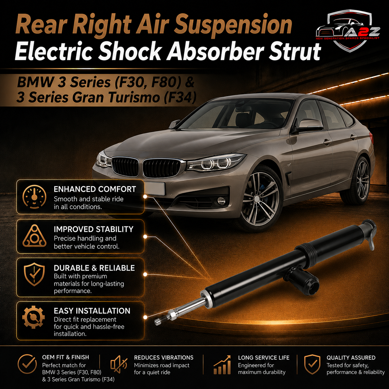 Rear Right Air Suspension Electric Shock Absorber Strut 37126852928 Compatible With BMW 3 Series (F30, F80) & 3 Series Gran Turismo (F34)