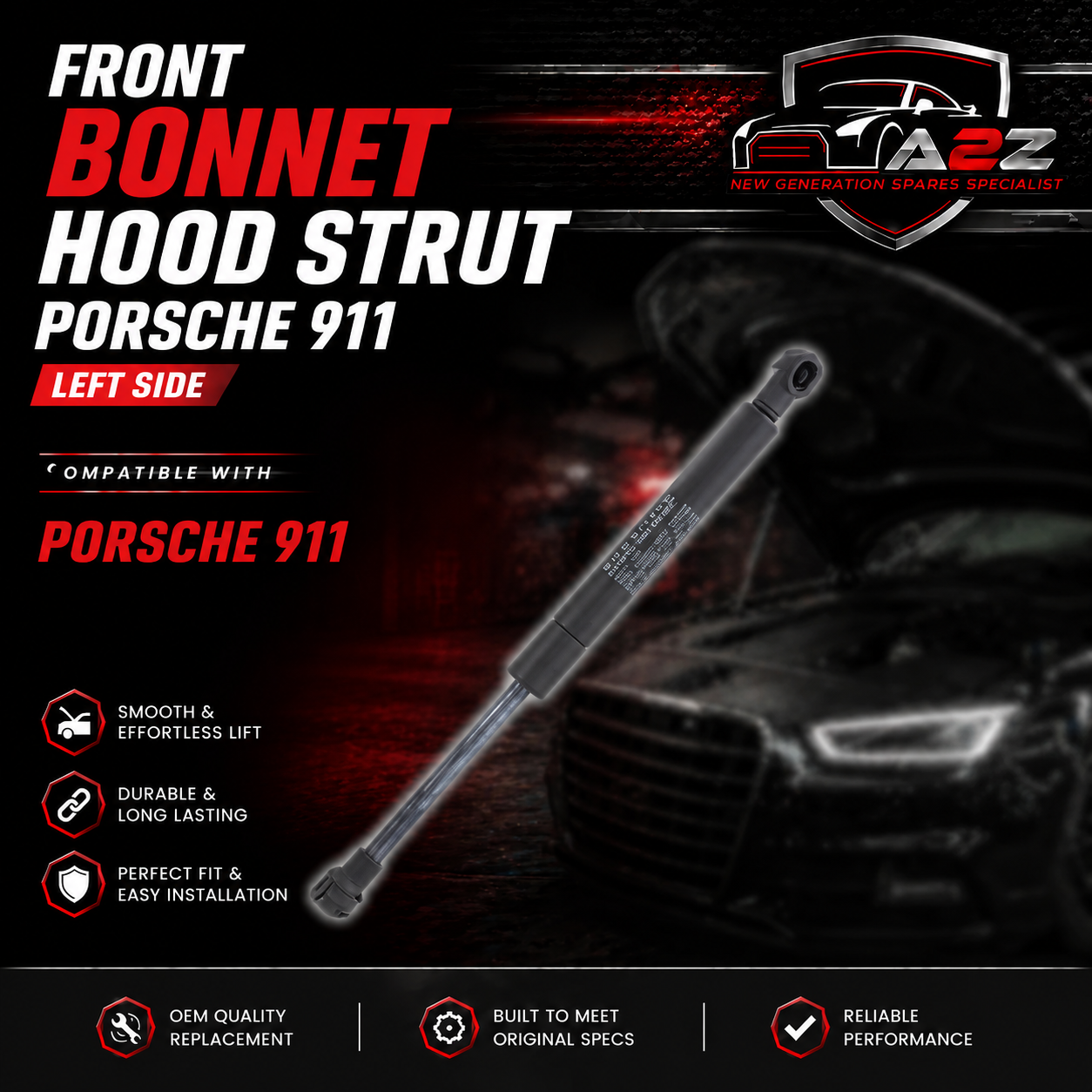 Front Bonnet Hood Strut 99751155101  99751155100 Compatible With PORSCHE 911 (997) & CAYMAN (987) & BOXSTER (987)