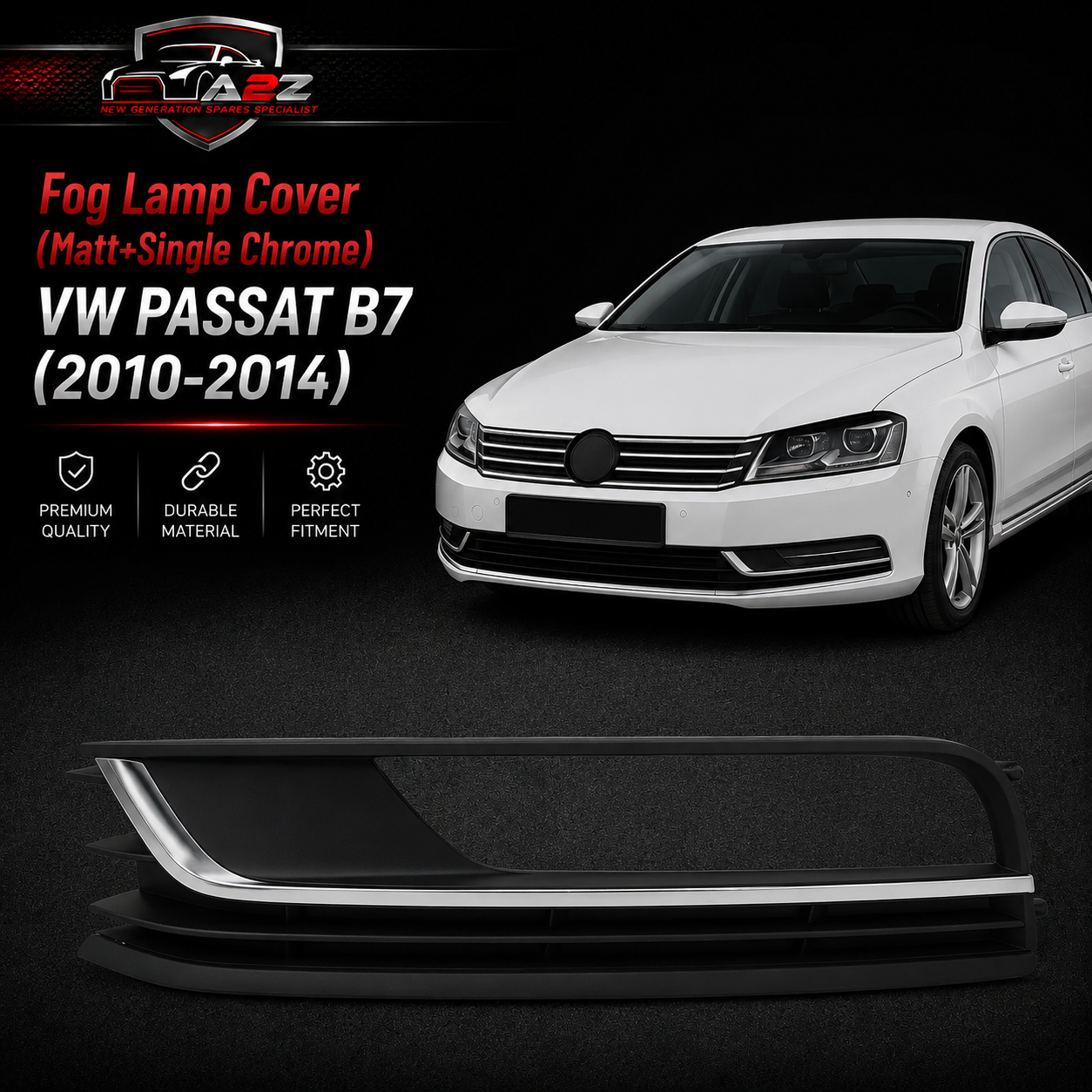 Fog Lamp Cover (Matt+Single Chrome) Left 3AA853665 & Right 3AA853666 Compatible With VW PASSAT B7 (2010-2014) No.131