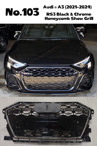 RS3 Black And Chrome Honeycomb Show Grill Compatible With Audi = A3 (2021-24) Tag No.103