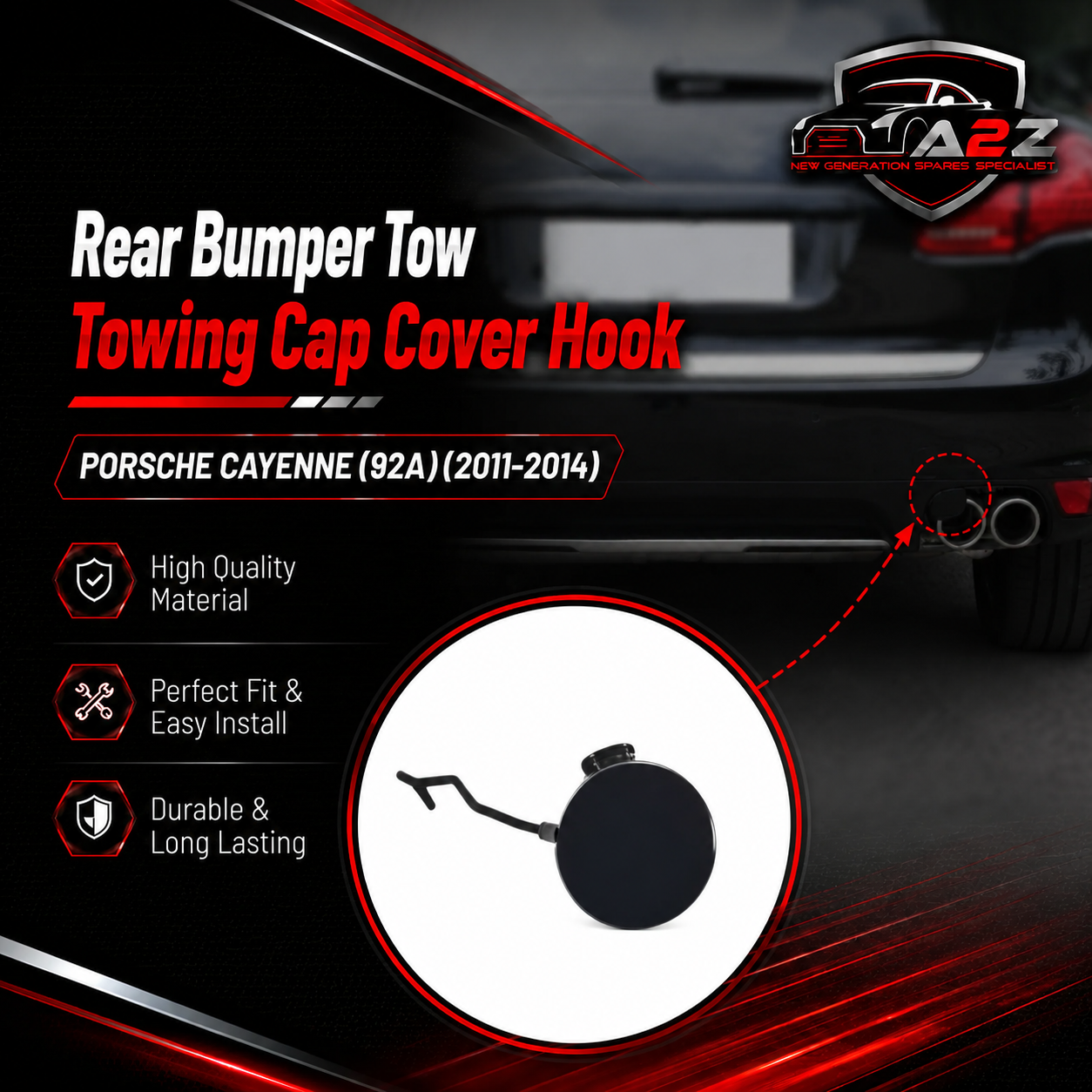 Rear Bumper Tow Towing Cap Cover Hook Left 95850544900 Right 95850545000  Compatible with PORSCHE CAYENNE (92A) (2011-2014) Tag No.140