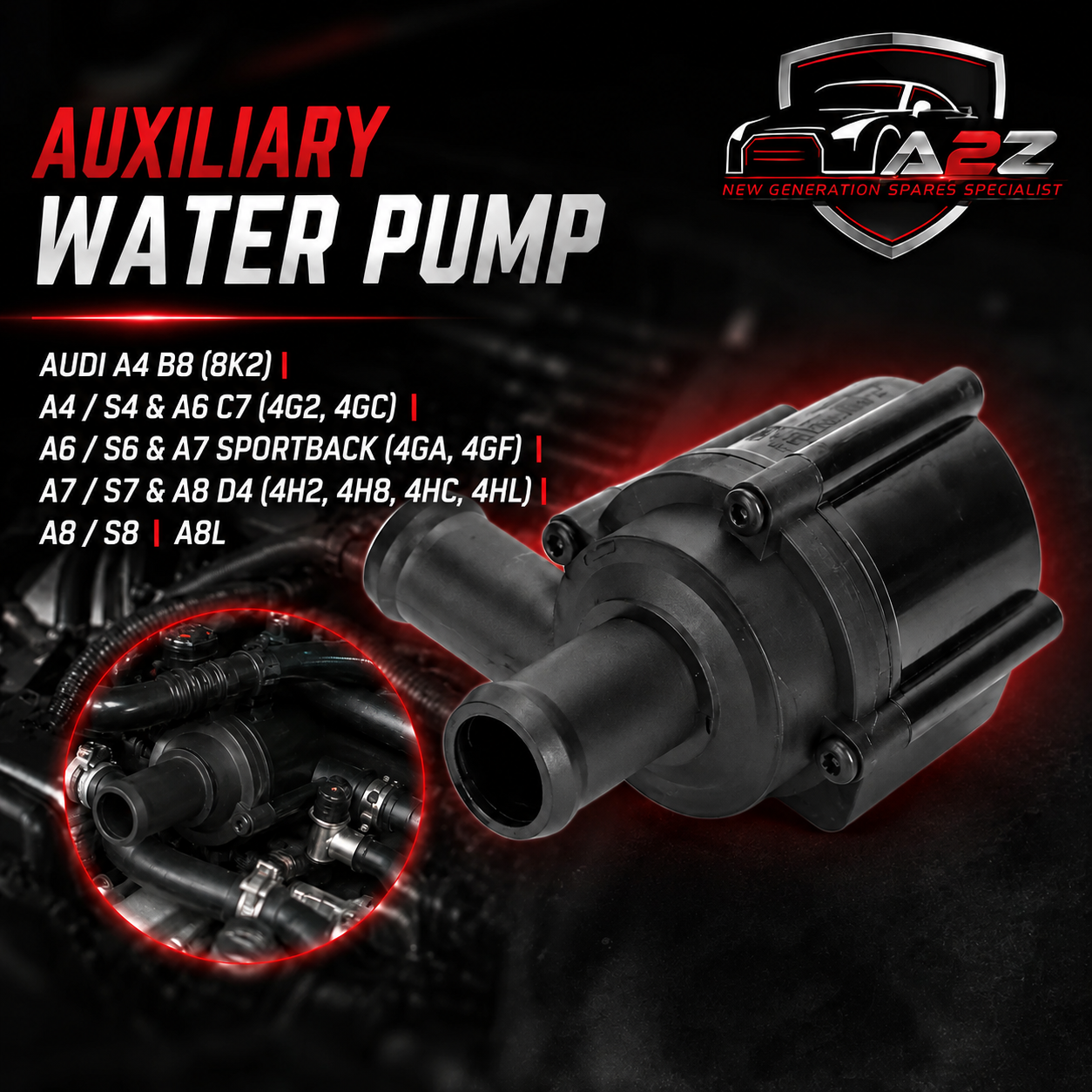 Auxiliary Water Pump 06D121601 059121012B Compatible With AUDI A4 B8 (8K2) | A4 / S4 & A6 C7 (4G2, 4GC) | A6 / S6 & A7 Sportback (4GA, 4GF) | A7 / S7 & A8 D4 (4H2, 4H8, 4HC, 4HL) | A8 / S8 | A8L Tag  No.20