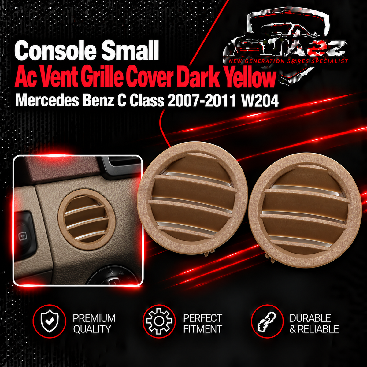 Console Small Ac Vent Grille Cover Dark Yellow 20468067878K20 20468068878K20 Compatible With Mercedes Benz C Class 2007-2011 W204