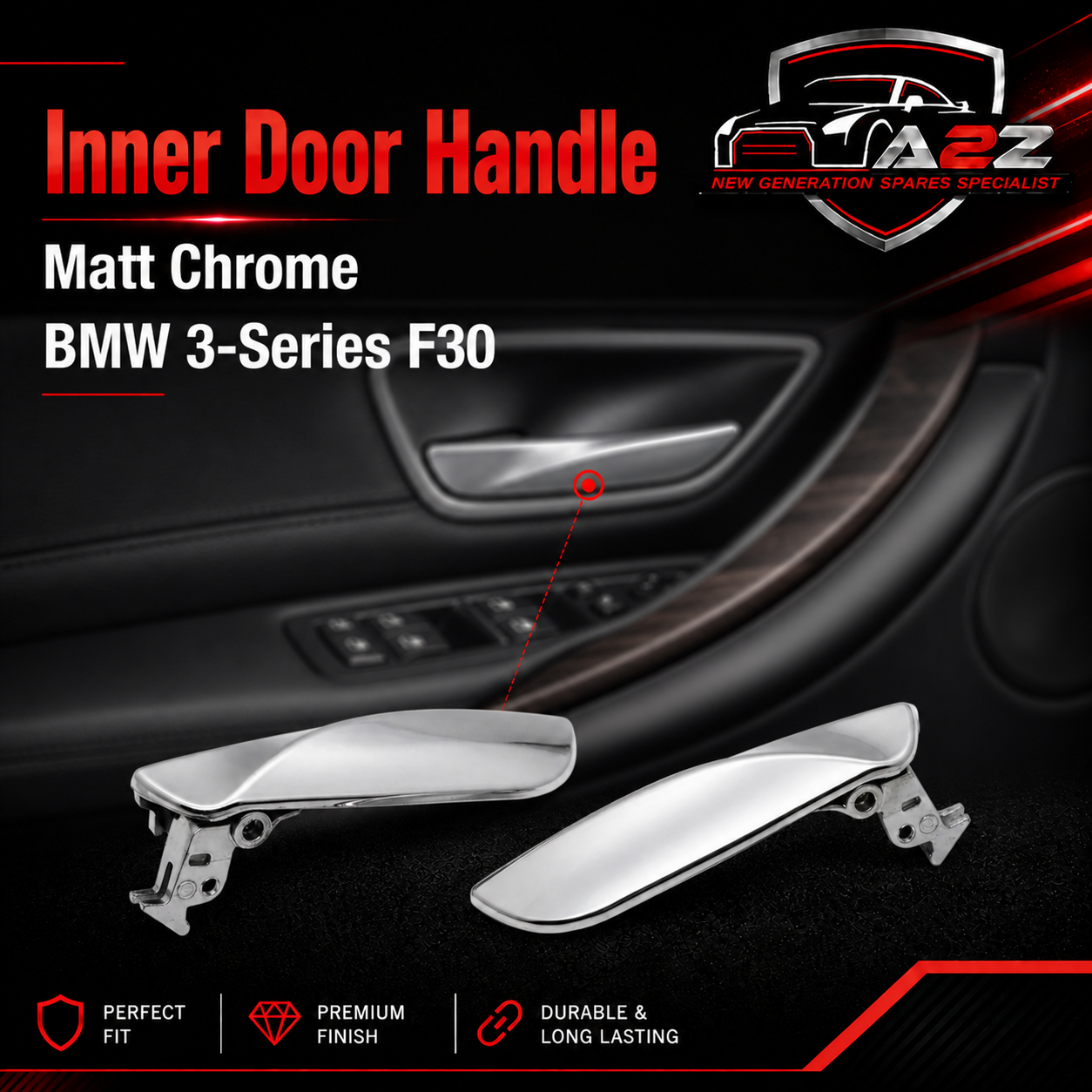 Inner Door Handle Set (Set Of 2) Matt Chrome Compatible With BMW 3-Series F30