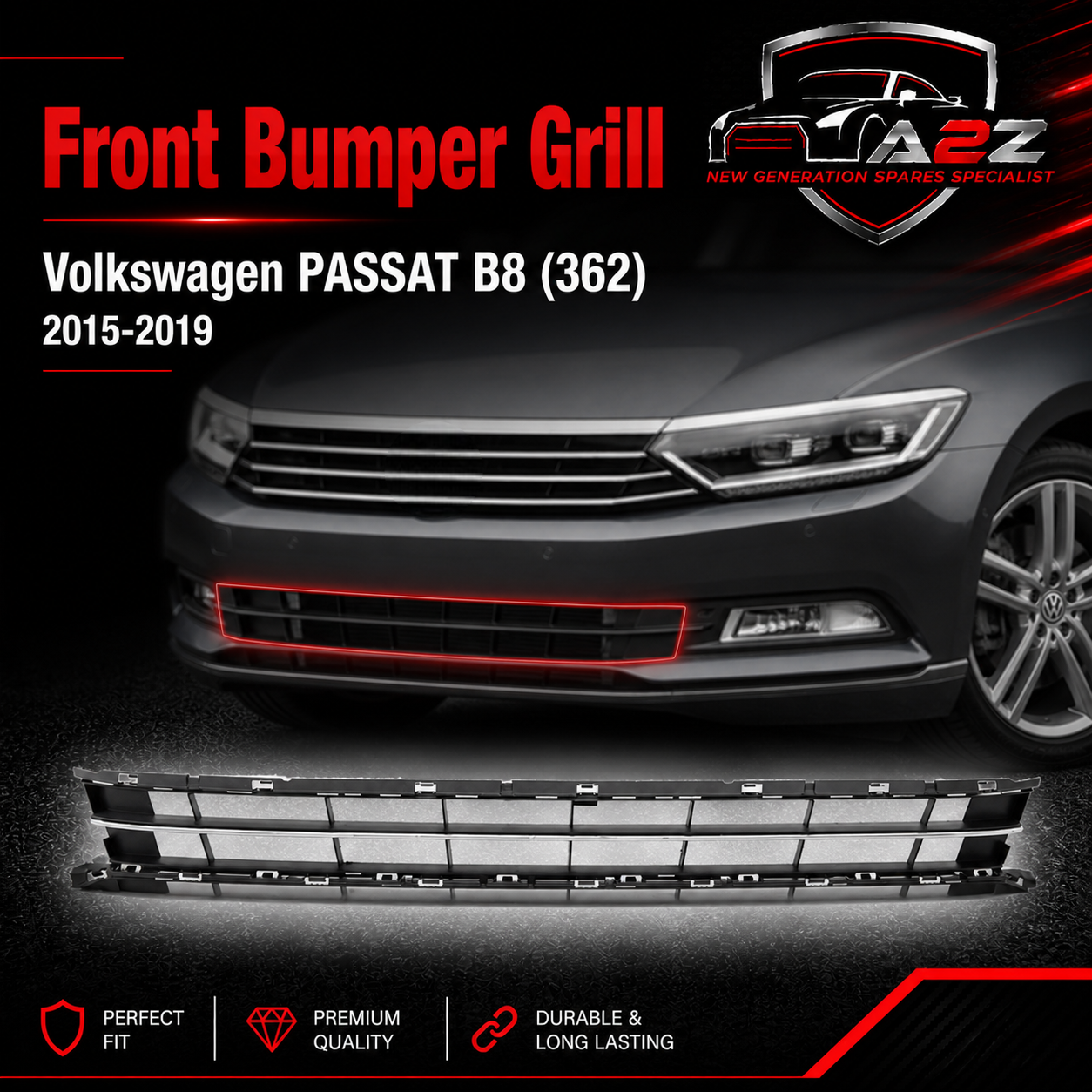 Front Bumper Grill 3G0853671 3G0853677A9B9 3G0853677A 3G0853677A9B9 Compatible With Volkswagen PASSAT B8 (362) Tag No.171