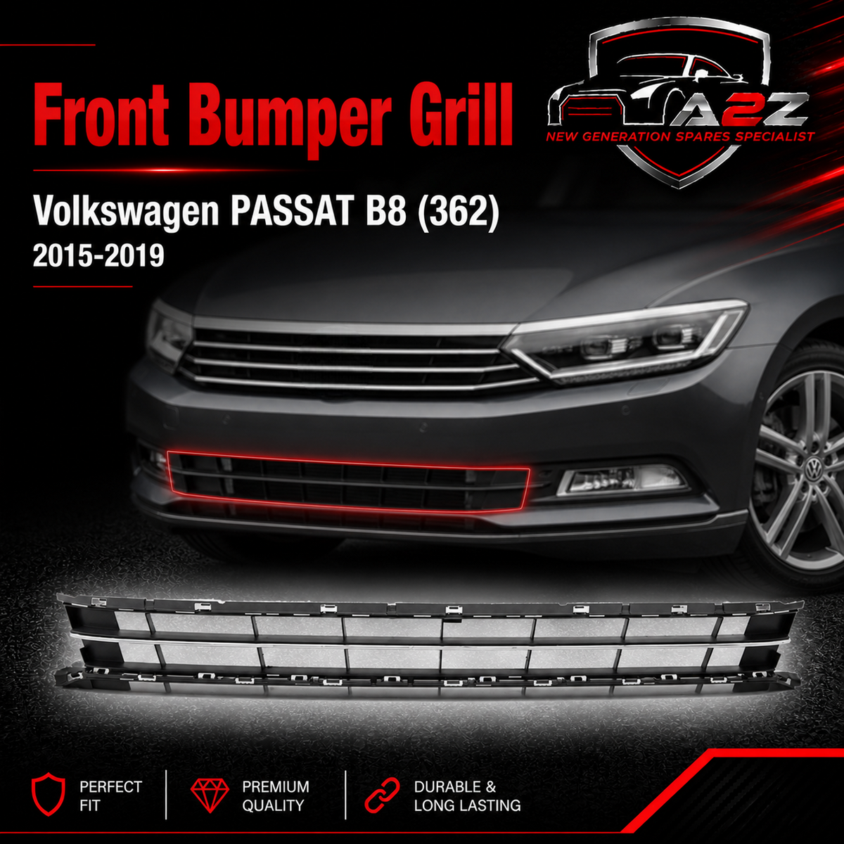 Front Bumper Grill 3G0853671 3G0853677A9B9 3G0853677A 3G0853677A9B9 Compatible With Volkswagen PASSAT B8 (362) Tag No.171