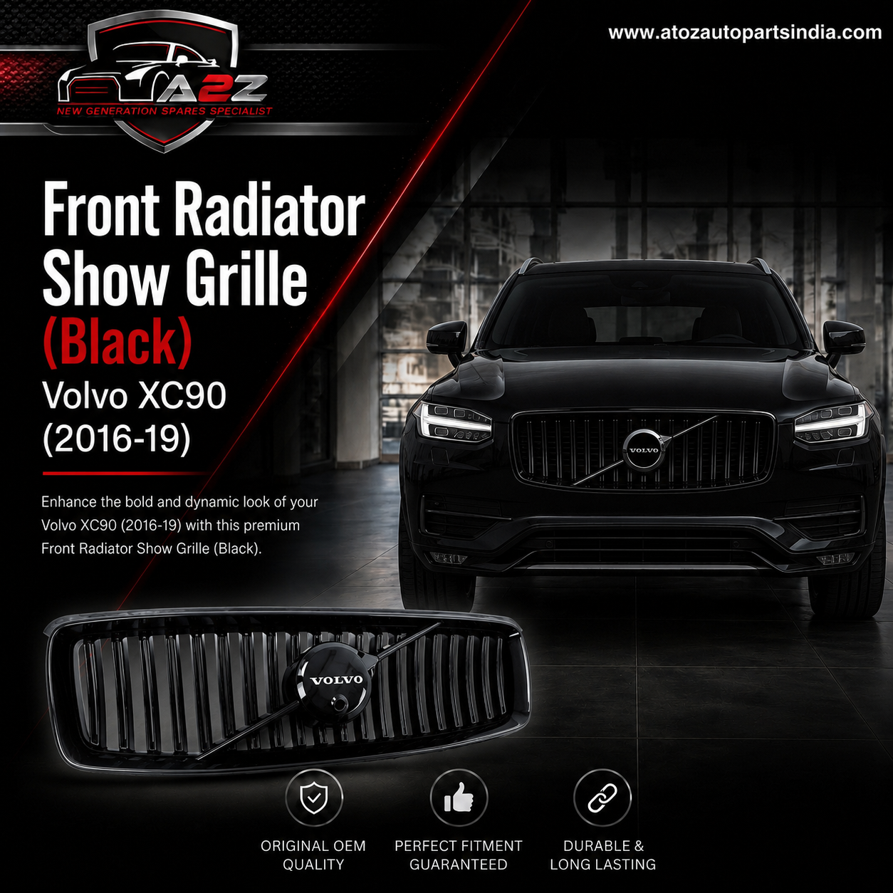 Front Radiator Show Grille (Black) 31408429 Compatible With Volvo XC90 (2016-19)