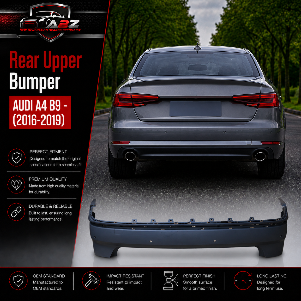 Rear Upper Bumper 8W5807067D Compatible With AUDI A4 B9 - (2016-2019) Tag No.209
