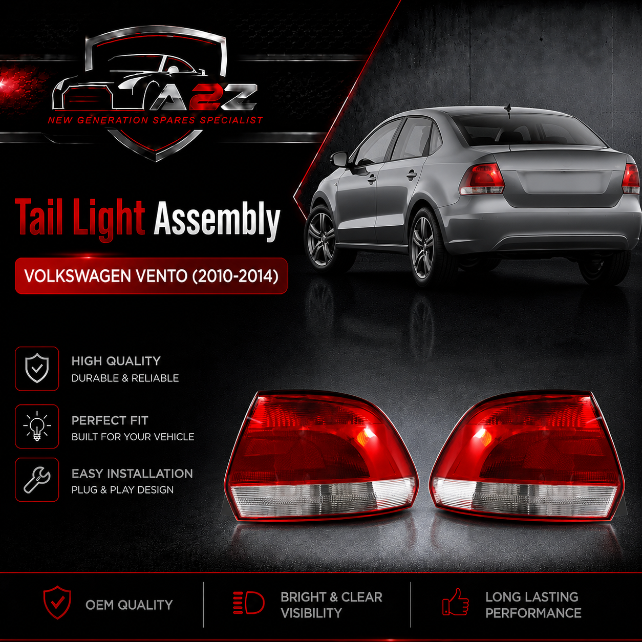 Tail Lamp Left 6RU945095 & Right 6RU945096 Compatible With VOLKSWAGEN VENTO (2010-2014)
