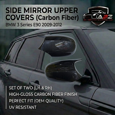 Side Mirror upper cover (Side Mirror cover) Carbon Fiber Horn Model Left 51167205291 & Right 51167205292 Compatible With BMW 3 Series E90 2009-2012 TAG-SMC-54