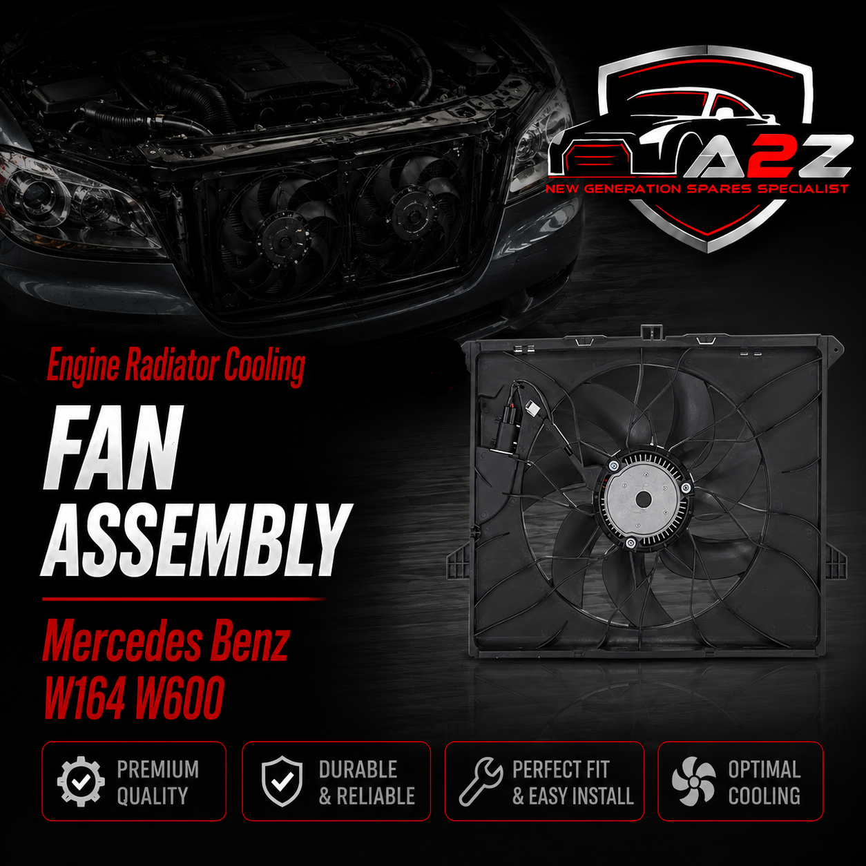 Engine Radiator Cooling Fan Assembly 1645000493 Compatible With Mercedes Benz W164 W600