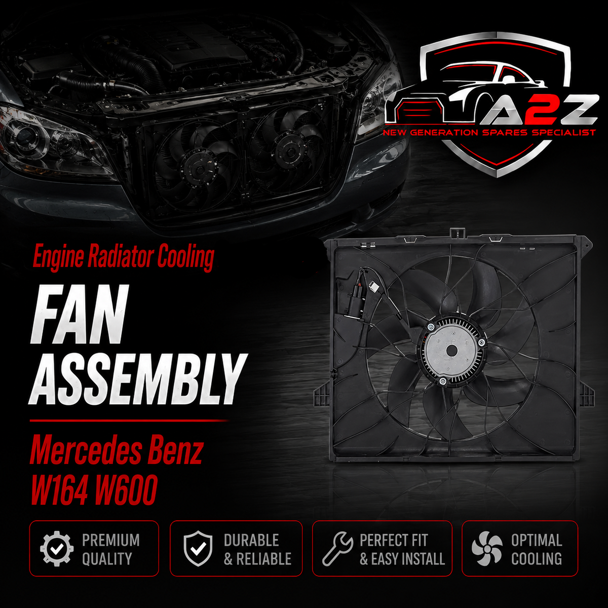 Engine Radiator Cooling Fan Assembly 1645000493 Compatible With Mercedes Benz W164 W600