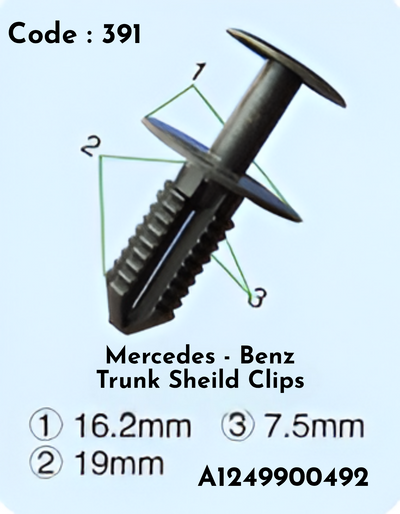 A1249900492 Trunk Sheid Clips  (Set of 10) Code:391 Compatible With Mercedce - Benz